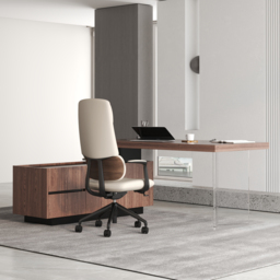 Ergonomic Grey Genuine Leather High Back Reclining Swivel Office Desk Chair - thumbnail 4