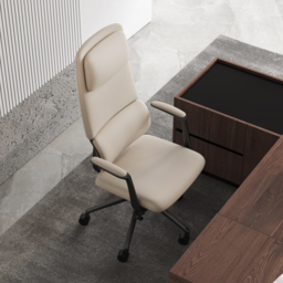 Ergonomic Grey Genuine Leather High Back Reclining Swivel Office Desk Chair - thumbnail 5
