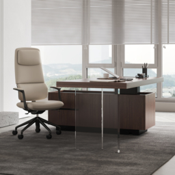 Ergonomic Grey Genuine Leather High Back Reclining Swivel Office Desk Chair - thumbnail 3