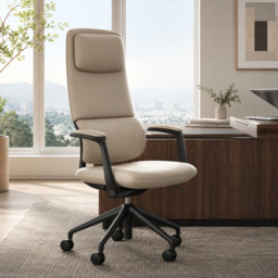 Ergonomic Grey Genuine Leather High Back Reclining Swivel Office Desk Chair - thumbnail 2