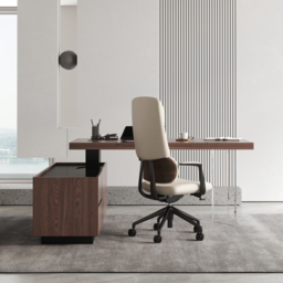 Ergonomic Grey Genuine Leather High Back Reclining Swivel Office Desk Chair - thumbnail 6