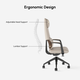 Ergonomic Grey Genuine Leather High Back Reclining Swivel Office Desk Chair - thumbnail 9