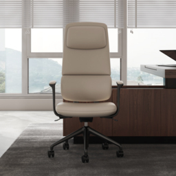 Ergonomic Grey Genuine Leather High Back Reclining Swivel Office Desk Chair - thumbnail 1