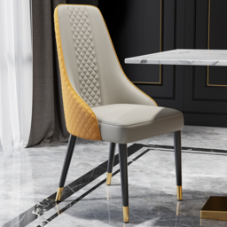Modern Dining Chairs Faux Leather High Back with Upholstered Orange & Beige Dining Room Chairs 8-Pieces