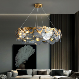 Modern 8-Light Smokey Grey Glass Chandelier with Adjustable Cables - thumbnail 1