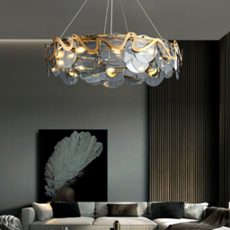 Modern 8-Light Smokey Grey Glass Chandelier with Adjustable Cables - thumbnail 3