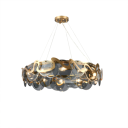 Modern 8-Light Smokey Grey Glass Chandelier with Adjustable Cables - thumbnail 7