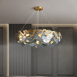 Modern 8-Light Smokey Grey Glass Chandelier with Adjustable Cables - thumbnail 2