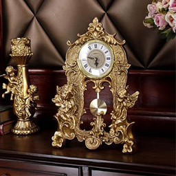 Traditional Vintage Gold Resin Angel Table Clock With Exquisitely Carved Pendulum Clock - thumbnail 2
