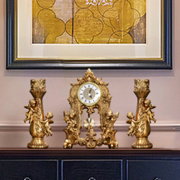 Traditional Vintage Gold Resin Angel Table Clock With Exquisitely Carved Pendulum Clock - thumbnail 3