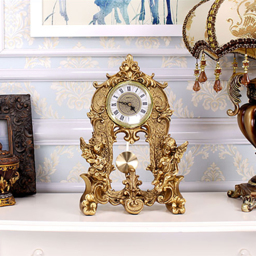 Traditional Vintage Gold Resin Angel Table Clock With Exquisitely Carved Pendulum Clock - thumbnail 5