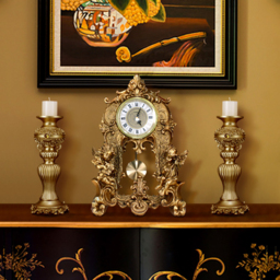 Traditional Vintage Gold Resin Angel Table Clock With Exquisitely Carved Pendulum Clock - thumbnail 4