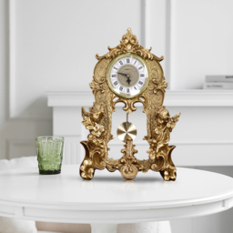 Traditional Vintage Gold Resin Angel Table Clock With Exquisitely Carved Pendulum Clock - thumbnail 6