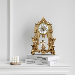 Traditional Vintage Gold Resin Angel Table Clock With Exquisitely Carved Pendulum Clock - thumbnail 7