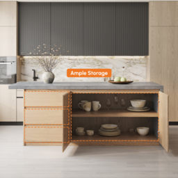 183 cm Japandi Style Wood Kitchen Island - thumbnail 6