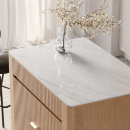 130 cm Kitchen Island Sintered Stone Top with Storage Natural Modern - thumbnail 8