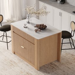 130 cm Kitchen Island Sintered Stone Top with Storage Natural Modern - thumbnail 3