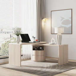 Modern L Shaped Rotatable Wash White Executive Office Desk with Drawers White Office Furniture (150 cm) - thumbnail 1