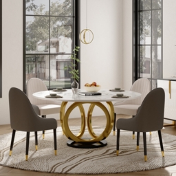 5 Piece Dining Room Set 1350mm Sintered Stone Top Round Dining Table White&Grey 4 Chairs - thumbnail 6