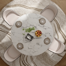 5 Piece Dining Room Set 1350mm Sintered Stone Top Round Dining Table White&Grey 4 Chairs - thumbnail 7