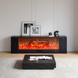 "87"" Sintered Stone Electric Fireplace TV Stand & Coffee Table Set" - thumbnail 2