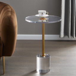 Acrylic Round Side Table Clear Stylish End Table Stainless Steel - thumbnail 1