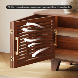 2200mm Solid Ash Wood TV Stand Mid Century Modern Media Console with Storage & LED in Walnut - thumbnail 6