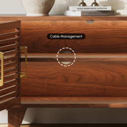 2200mm Solid Ash Wood TV Stand Mid Century Modern Media Console with Storage & LED in Walnut - thumbnail 9