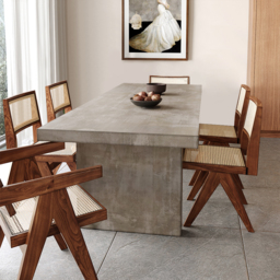 Dining Table Wooden Double Pedestal for 6 Person Upoak Farmhouse Concrete Gray - thumbnail 3
