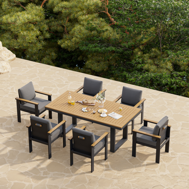 Tevara 7-Piece Rectangular Wood & Aluminium Outdoor Patio Dining Set for 6 People - image 1