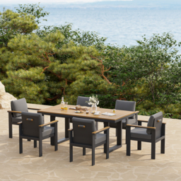Tevara 7-Piece Rectangular Wood & Aluminium Outdoor Patio Dining Set for 6 People - thumbnail 2