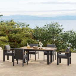 Tevara 7-Piece Rectangular Wood & Aluminium Outdoor Patio Dining Set for 6 People - thumbnail 3