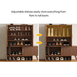 Ash Wood Shoe Rack for Entryway in Walnut Shoe Storage Cabinet for Closet - thumbnail 4