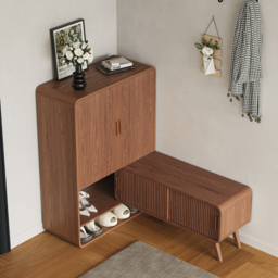 Ash Wood Shoe Rack for Entryway in Walnut Shoe Storage Cabinet for Closet - thumbnail 3