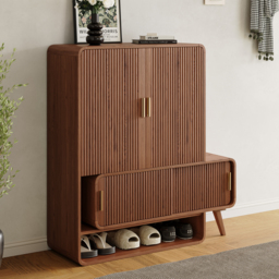 Ash Wood Shoe Rack for Entryway in Walnut Shoe Storage Cabinet for Closet - thumbnail 7