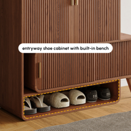 Ash Wood Shoe Rack for Entryway in Walnut Shoe Storage Cabinet for Closet - thumbnail 5