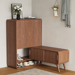 Ash Wood Shoe Rack for Entryway in Walnut Shoe Storage Cabinet for Closet - thumbnail 9