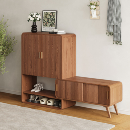 Ash Wood Shoe Rack for Entryway in Walnut Shoe Storage Cabinet for Closet - thumbnail 2