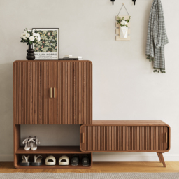 Ash Wood Shoe Rack for Entryway in Walnut Shoe Storage Cabinet for Closet