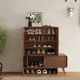 Ash Wood Shoe Rack for Entryway in Walnut Shoe Storage Cabinet for Closet - thumbnail 8