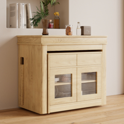 "70.9"" Extendable Dining Table Rectangle with Sideboard for 4 Person Farmhouse Natural" - thumbnail 7