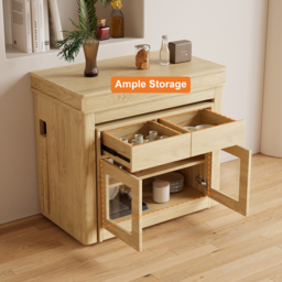 "70.9"" Extendable Dining Table Rectangle with Sideboard for 4 Person Farmhouse Natural" - thumbnail 4