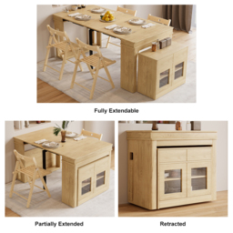 "70.9"" Extendable Dining Table Rectangle with Sideboard for 4 Person Farmhouse Natural" - thumbnail 3