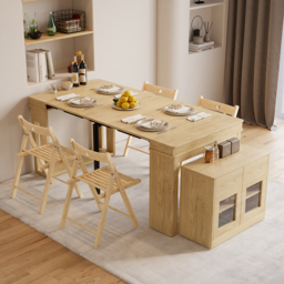 "70.9"" Extendable Dining Table Rectangle with Sideboard for 4 Person Farmhouse Natural" - thumbnail 2