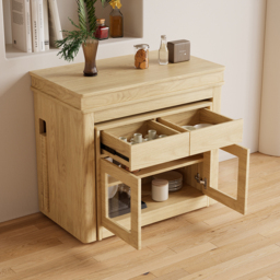 "70.9"" Extendable Dining Table Rectangle with Sideboard for 4 Person Farmhouse Natural" - thumbnail 9