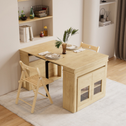 "70.9"" Extendable Dining Table Rectangle with Sideboard for 4 Person Farmhouse Natural" - thumbnail 8