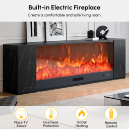 2200mm Modern Black Marble Veneer Sintered Stone Electric Fireplace TV Stand with Remote Control Temperature Adjustable - thumbnail 5