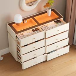 Glass 120 cm Top Walk-in Closet Island 8-Drawer Dresser with Light - thumbnail 2