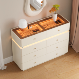 Glass 120 cm Top Walk-in Closet Island 8-Drawer Dresser with Light