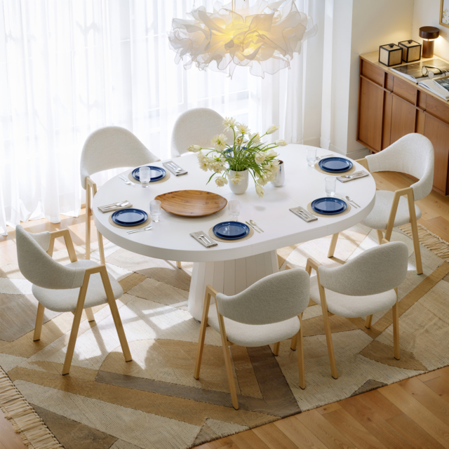"Extendable Dining Table Set 39""-55"" Japandi White Dining Table & 6  Dining Chairs" - image 1